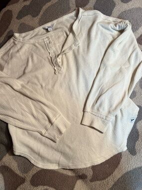 JoyLab Cream Waffle-Knit Long Sleeve Henley Tee